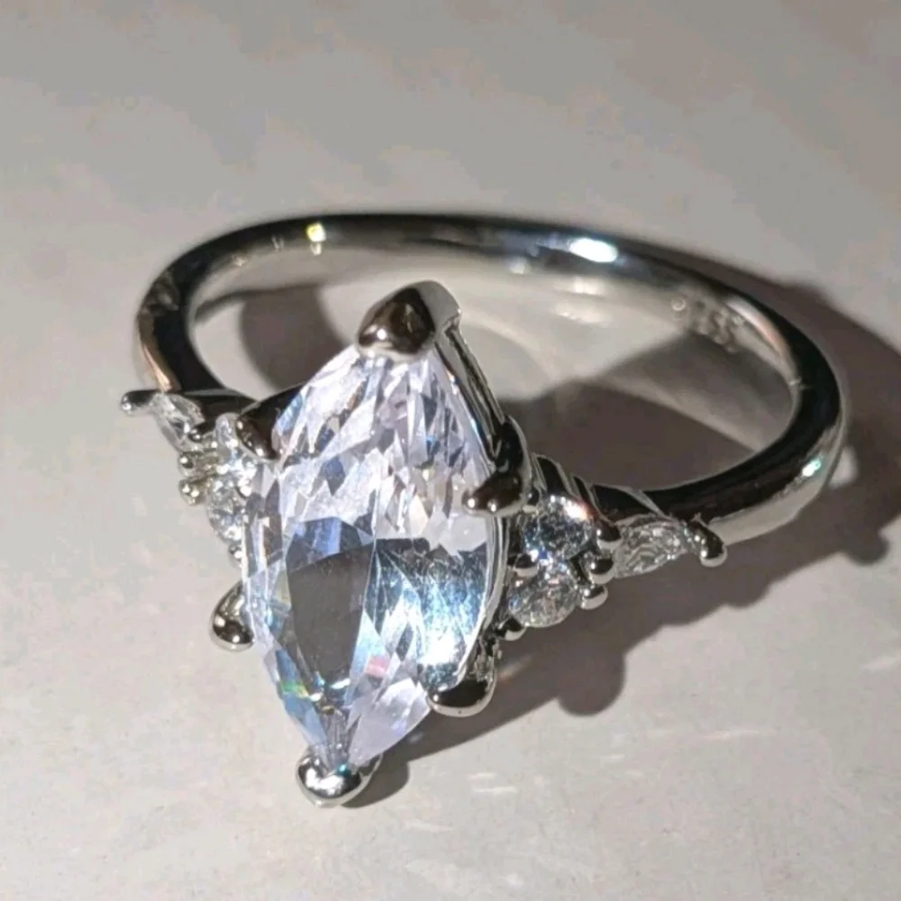 Luxury 925 Silver 4ct Simulated Marquise Diamond Wedding Ring Set For Women Sz 8